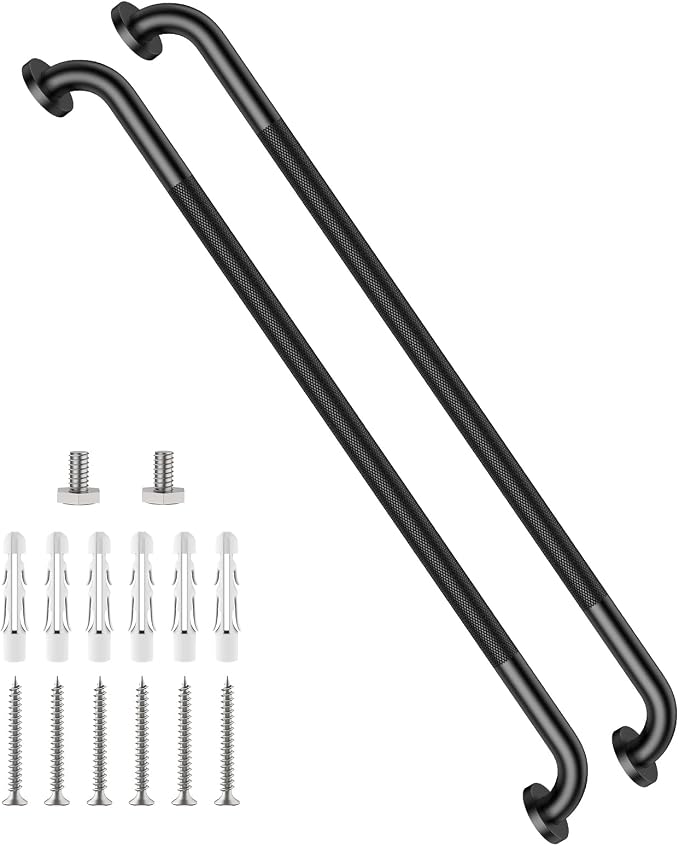 40 Inch Anti Slip Handicap Grab Bars, Munzong Grab Bar for Showers Black | Bathroom Knurled Handicap Balance Bar Safety Hand Rail Support Elderly Senior Assist Bath Handle Handicap
