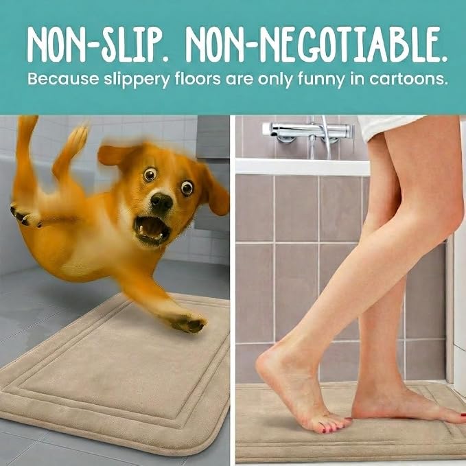 Memory Foam Bath Mat 24x16, Non Slip, Machine Washable, Quick Dry & Absorbent Rugs, Bath Mats for Bathroom Floor, Tub & Shower, Bathroom Rug, Beige