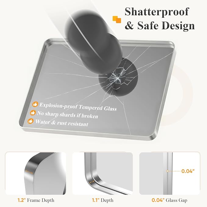 NEWBULIG Bathroom Mirror for Over Sink, 32X48 Inch Wall Vanity Mirror | Wall Mount, Tempered Glass, Anti-Rust Metal Framed, Rounded Rectangle, Farmhouse Home Decor, Silvery