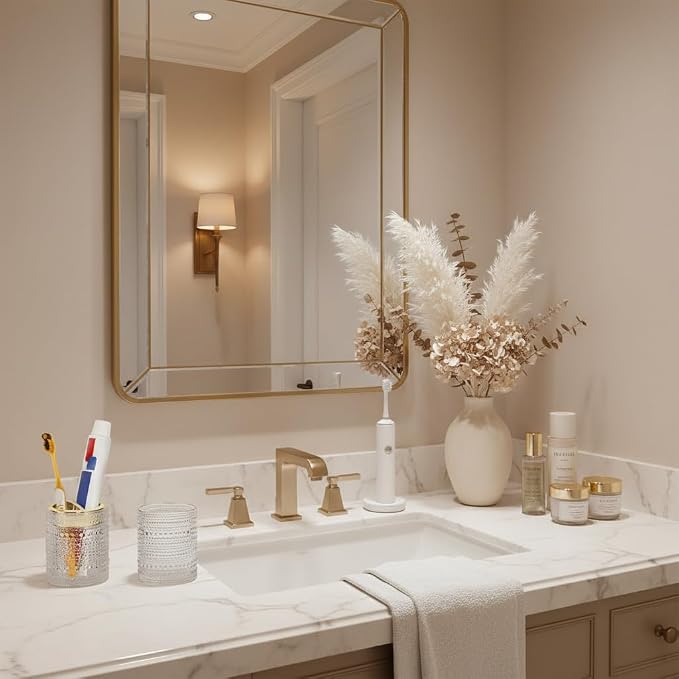 Clear Toothbrush Holders, 2pcs Glass Toothbrush Holder Set, 10oz Bathroom Tumbler Cup, Gold Tooth Brush Holder Storage Cup Organizer for Bathroom Accessories, Brushes,Toothpaste,Razor