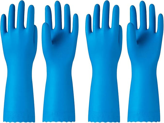2 Pairs Dishwashing Gloves, Cotton Flocked Liner, Blue, Large | Waterproof dishwashing gloves with non-slip grip, Latex-Free, flexible fit for kitchen, bathroom, laundry & cleaning