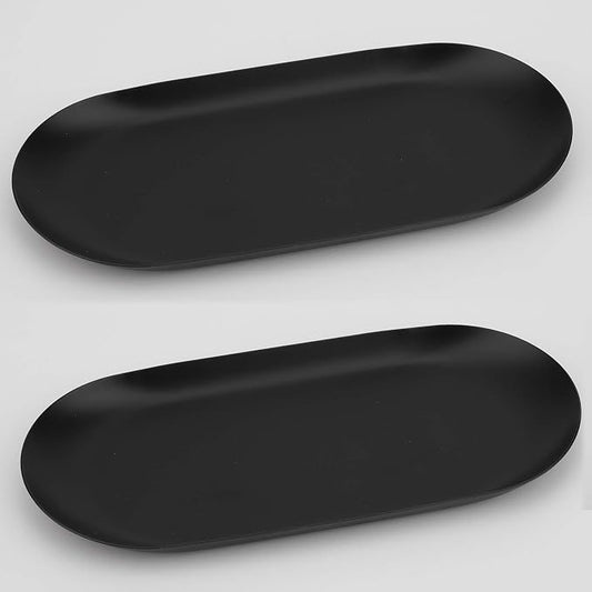 Fermus Stainless Steel Decorative Tray, Set of 2, 9 Inch Long, Jewelry Dish Cosmetics Organizer Bathroom Clutter Serving Platter Small Storage Tray, Oval, Matte Black