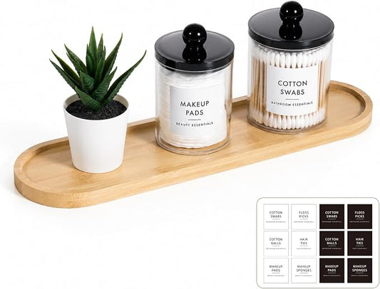 SheeChung Bathroom Counter Tray, Small Bamboo Vanity Tray - 14" x 3.9" | Decorative Kitchen Countertop Organizer for Soap Dispenser, Perfume, Jewelry, Catchall, Makeup, Candle, Coffee Table
