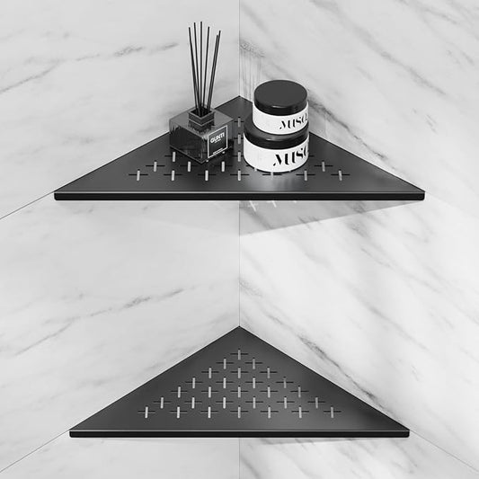 lives 2 Pack Corner Shower Shelf 10" Slot Design Recessed Shower Shelves for Tiled Wall, 304 Stainless Steel Corner Shelf for Bathroom, No Drilling Needed (Matte Black, Cross)