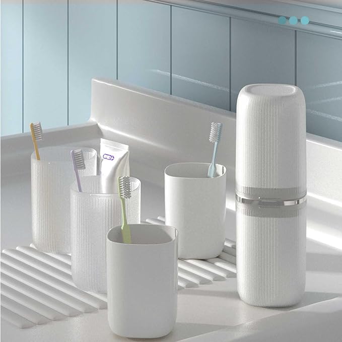 Toothbrush Travel Case Portable Travel Toothbrush Holder, Large Travel Toothbrush Cup for School, Camping, Business Trip, Bathroom, Cruise (White)