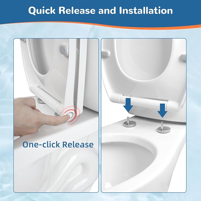 Universal Elongated/Oval Toilet Seat Soft-Close Cover, 4 PCS Toilet Bolts | White, One-Click Quick Release, Elongated Toilet Seat Replacement with Toilet Bumpers, Compatible with TOTO, Gerber, Kohler