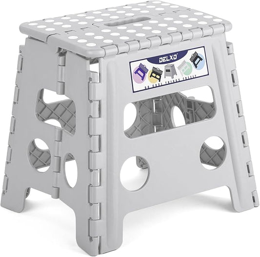 Delxo Folding Step Stool 13 Inch,300 Lbs Step Stool for Adults Grey | Foldable Step Stool 13",Non-Slip Foot Stools with Handle,Lightweight Collapsible stools for Kitchen,Bathroom,Bedroom,Garden