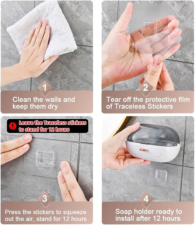 1Pc Shower Soap Dish Holder with Lid, Bar Soap Container with Drain | Wall Mounted Soap Box Container for Shower, Bathroom, Bathtub, Kitchen Sink, Adhesive Included