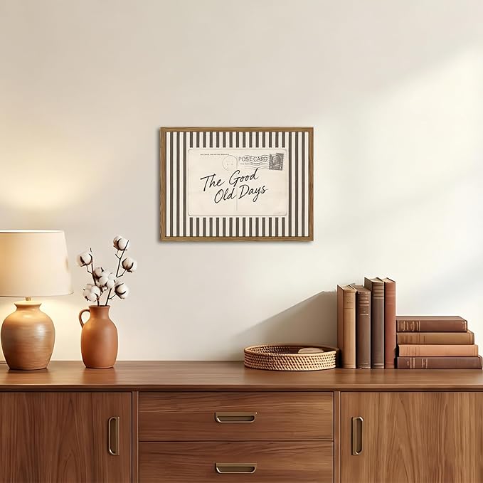 Vintage Postcard Wall Art The Good Old Days Wall Decor Painting, Trendy Positive Quote Poster Canvas Print Picture for Living Room Bedroom 12x16 inch Wood Framed