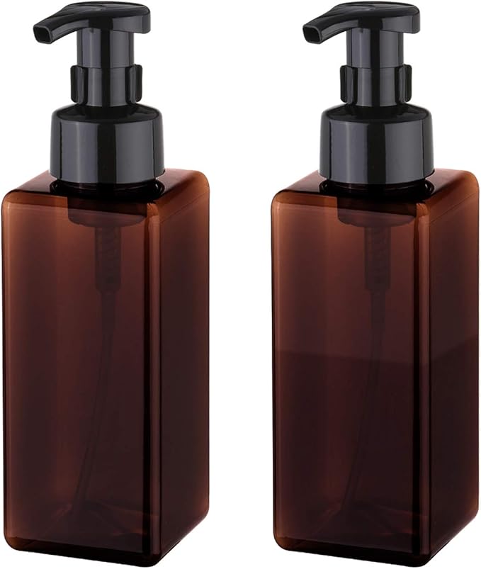 Foaming Soap Dispenser, 22oz Plastic Refillable Pump Bottle, 2 Pack, Amber | Hand Dispenser for Liquid Soap, Shampoo & Body Wash – Saves Soap with Rich Foam, Reusable, Easy to Refill, BPA-Free