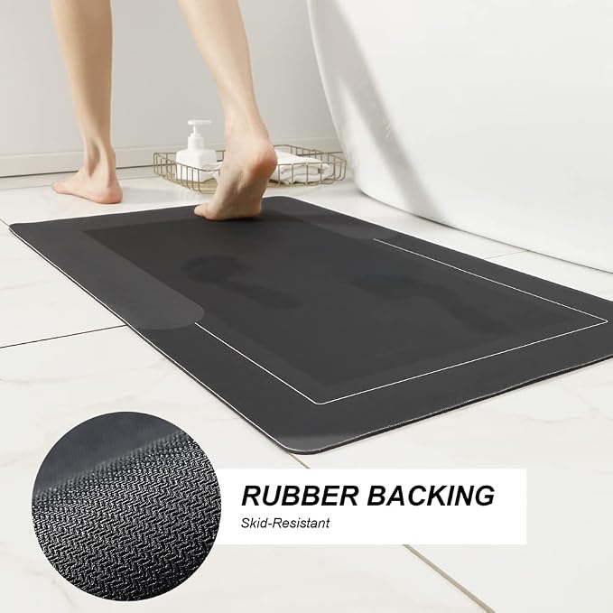 HelloTree 3PCS Bath Mat Rug Rubber Non Slip Quick Dry Rug Sets | Super Absorbent Thin Bathroom Rugs Fit Under Door Dark Grey Washable Floor Mats for in Front of Bathtub, Shower Room, Sink