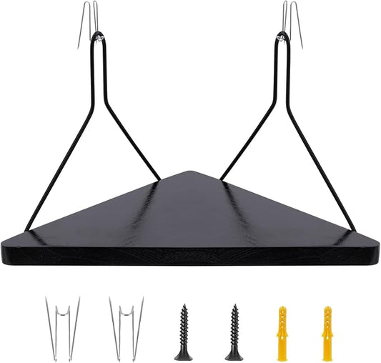 Fabric Wall Cubicle Corner Shelf with Hooks 11.8 Inch Wooden Triangular Cubicle Corner Shelf for Office Fabric Walls Display Storage Hanging Organizer for Work Decor Small Planter(Black，1 PCS)