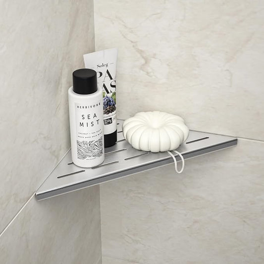 Corner Shower Shelf 10" Brushed | 304 Stainless Steel, Slot Design, Recessed Corner Shelf Bathroom Grout in Shelf for Tiled Wall