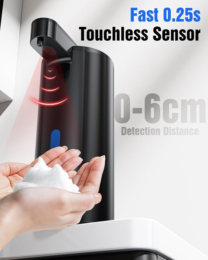 Fantictas Touchless Foaming Soap Dispenser, Stainless Steel Touchless Pump | Automatic Foam Soap Dispenser, USB-C Rechargeable Sensor Pump with 3 Adjustable Levels, Bathroom & Kitchen