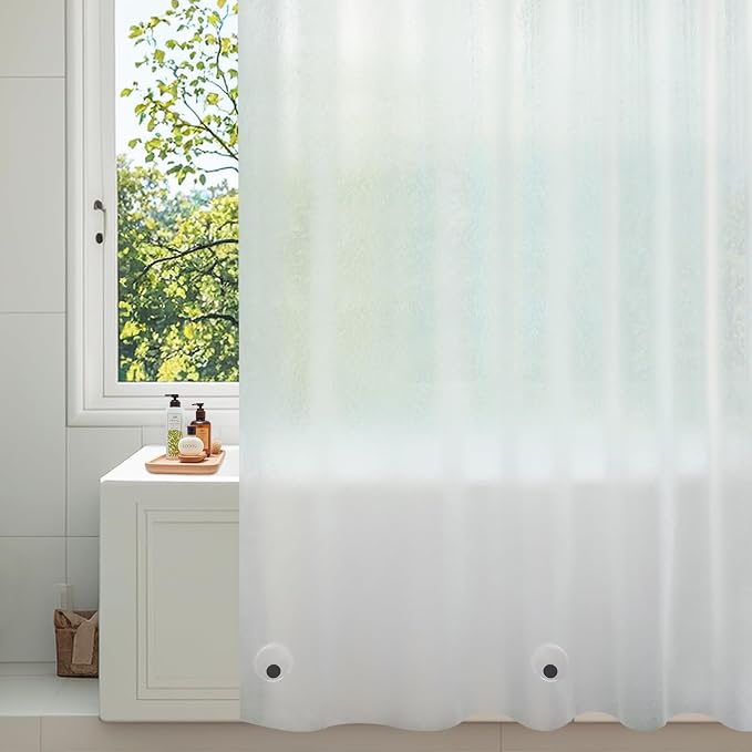 Seenus Waterproof Frosted Shower Curtain Liner Long 74 Inch, Bpa-Free EVA Shower Liner with 3 Extra-Large Magnets, 72'' x 74'' Bathroom 3D Silk Plastic Shower Curtain Translucent for Privacy