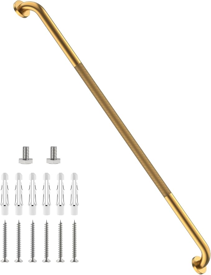 48 Inch Anti Slip Shower Grab Bar, Munzong Bathroom Bar for Wall Gold | Knurled Handicap Balance Bar Safety Hand Rail Toilet Support Elderly Senior Assist Bath Handle
