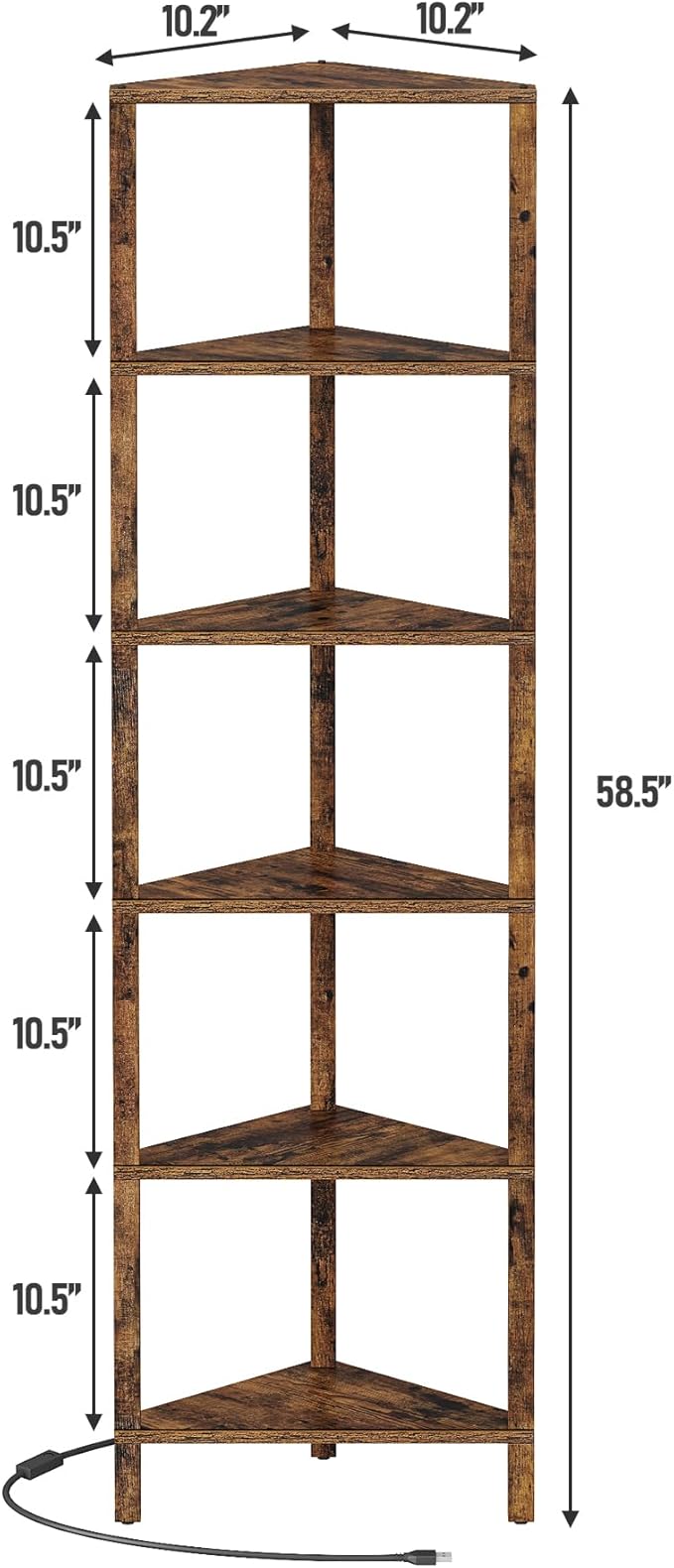 TUTOTAK Corner Shelf with LED Light, 6-Tier Corner Bookshelf | for Small Space, Narrow Display Corner Shelf Stand with Storage Rack, for Living Room, Bedroom, Brown BS05BC006L
