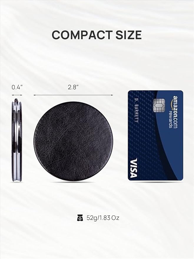 OMIRO 1X/10X Compact Magnifying Mirror for Travel, 2.8 in | Travel Mirror with Magnification, Mini Mirror for Purse, Dual-Sided Flip, PU Leather, Round (Black)