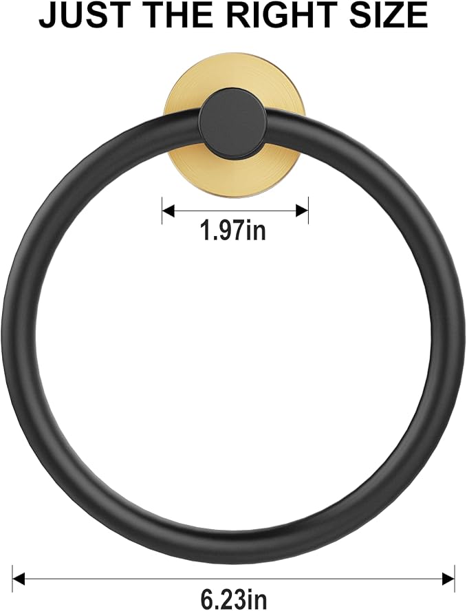 SetSail Towel Holder for Bathroom Wall Round Towel Ring, Black and Glod | Stainless Steel Hand Towel Holder Heavy Duty Towel Hanger for Bath, Kitchen Drill Hole