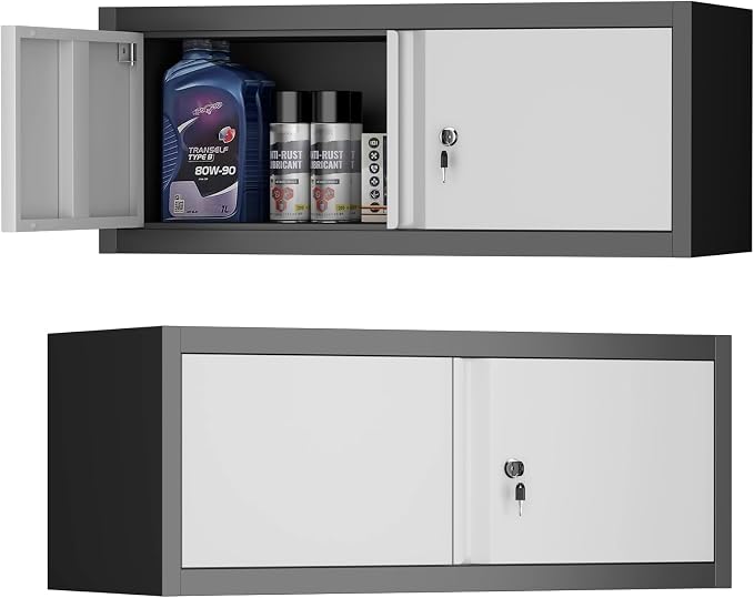 Metal Garage Storage Cabinet, Locking Cabinet Wall Mounted, 13" H Floating Cabinet for Warehouse, Upper Tool Cabinet for Home Office, Basement, Kitchen, RV Organization