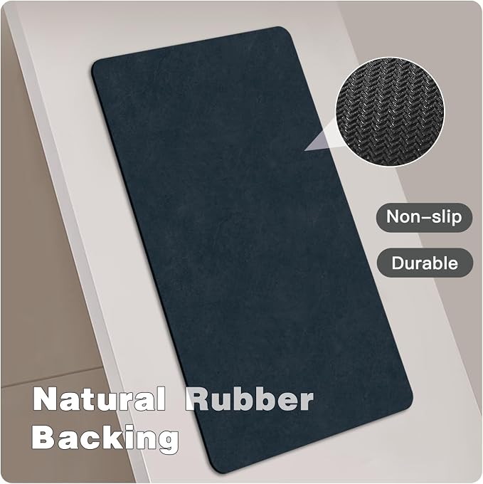 TYUU Bathroom Mat Quick Dry, Bathroom Rugs Non Slip Washable Thin Absorbent Bath Mat Fits Under Door Bathroom Floor Mat Perfect for Bath, Shower, or Sink 20"x30" Navy Blue