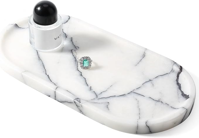 Natural Marble Tray, 12"x6" Decorative Tray for Countertop, Catchall for Perfume, Candles, Jewelry Dish Milas Lilac