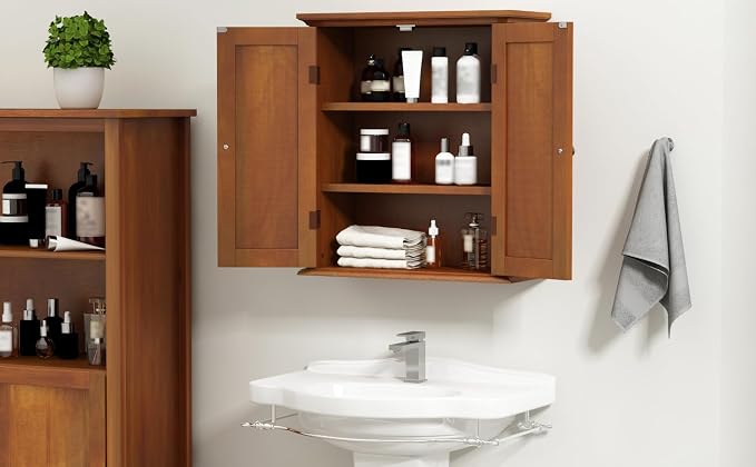 ChooChoo Bathroom Wall Cabinet with 2 Doors, Over The Toilet | 8.8"D x 21.1"W x 24"H, Medicine Cabinet, Adjustable Shelves, Cupboard, Walnut