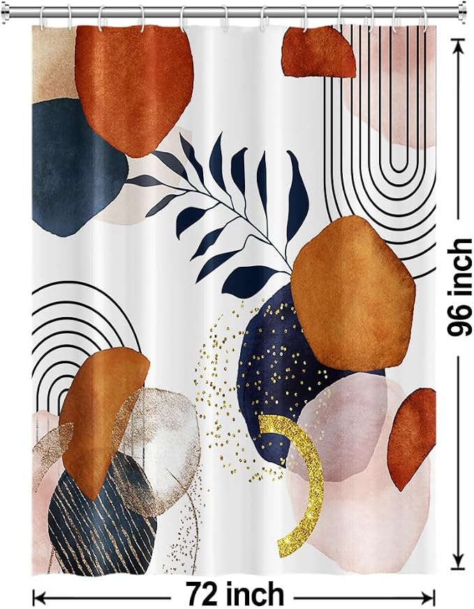 Boho Navy Blue Shower Curtain for Bathroom 72x96 Inch | Waterproof Abstract Blue and Terracotta Shower Curtain Set with Hooks, Mid Century Bathroom Decor
