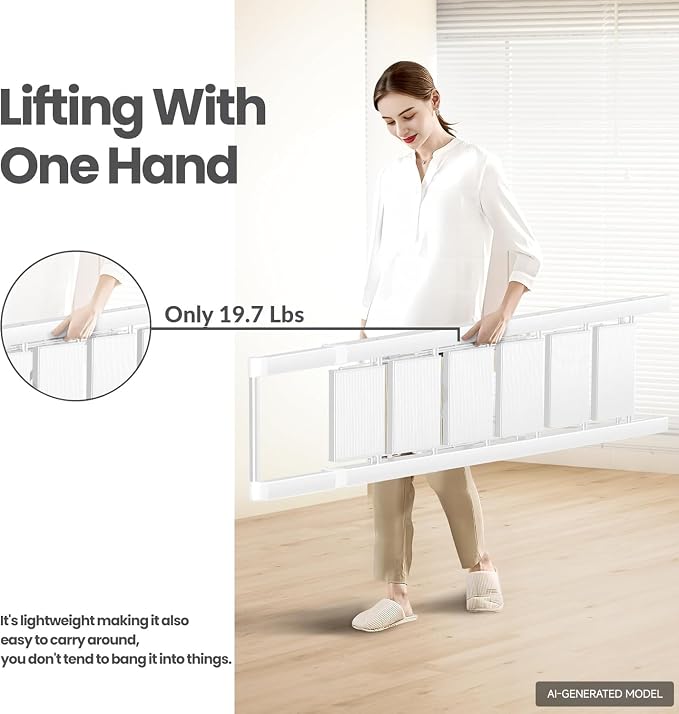 6 Step Ladder, Folding Step Stool, Lightweight Stepladder, White | Reach 12ft;Anti-Slip 7.9'' Wide Pedal;Portable Handrail;Space-Saving;For Kitchen, Home, Library, Office Use;300lbs Capacity