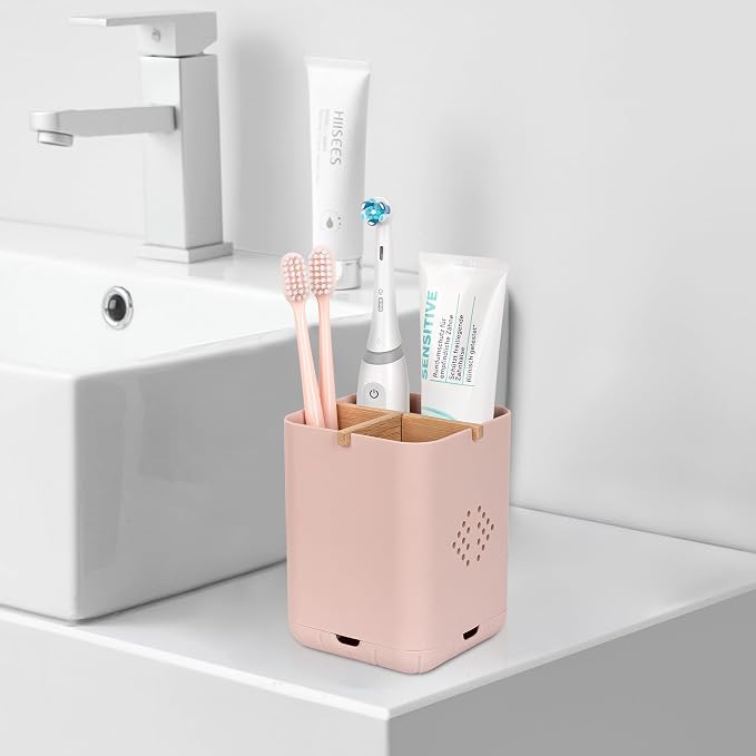 Toothbrush Holders for Bathrooms, Electric Toothbrush Holder, Pink | Toothbrush and Toothpaste Organizer for Bathroom Countertop, 3 Slot Vanity Storage