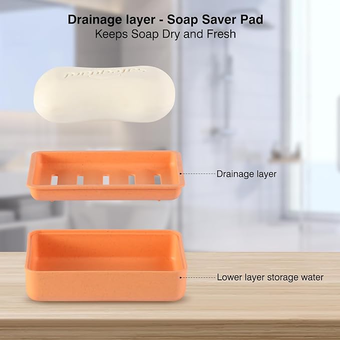 Soap Dish with Drain 2 Pack Plastic Sponge Holder for Shower | Soap Box Double Layer Draining Soap Case Soap Container Easy Cleaning for Bathroom Kitchen Sinks