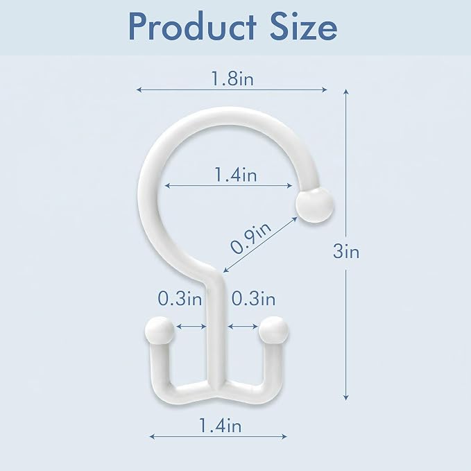 Bathway White Plastic Double Shower Curtain Hooks, 12 Bathroom Shower Rings | Hang Both Shower Curtain & Liner, Waterproof, Rust-proof, Sturdy, Durable, Flexible, Multifunctional, Universal, Easy to Use