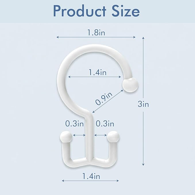 Bathway White Plastic Double Shower Curtain Hooks, 24 Bathroom Shower Rings | Hang Both Shower Curtain & Liner, Waterproof, Rust-proof, Sturdy, Durable, Flexible, Multifunctional, Universal, Easy to Use