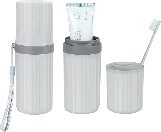 Mulbozy Travel Toothbrush Holder, Large Travel Toothbrush Cup Case, Portable Travel Toothbrush Toothpaste Makeup Storage for Business Trip Camping School - Gray
