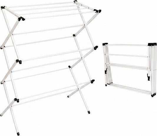 Honey-Can-Do 3-Tier Oversized Clothes Drying Rack, 31" Wide, No Assembly | Oversized 31" x 42" rack with 26 ft of drying space for bedding and large loads. Sturdy metal frame folds flat fast.