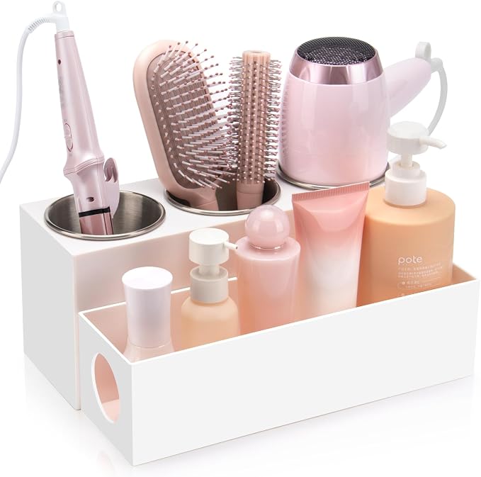 GFWARE Hair Tool Organizer with 3 Stainless Steel Cups, Cooling Hot Tools | Bathroom Vanity Storage, Hair Styling Accessorier Hair Dryer, Blow Dryer, Curling Iron, Flat Iron, Hair Straightener