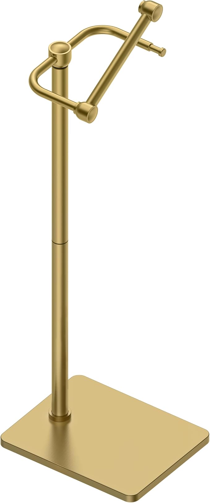 RUACQ Bathroom Toilet Paper Holder Stand, Brushed Gold | Dual-Post Pivoting Free Standing Toilet Roll Holder with Weighted Base, Anti-drop Design 304 Stainless Steel Tissue Stand