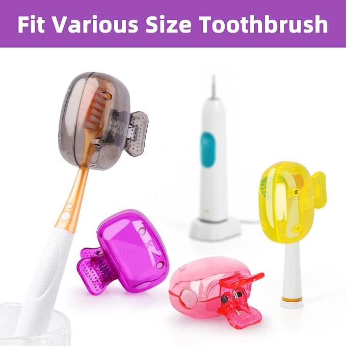 Hxezoc 4 Pack Toothbrush Covers Toothbrush Holders Toothbrush Protector Cap Brush Pod Case Protective Portable Plastic Clip for Household Travel, Camping, School, Bathroom, Business