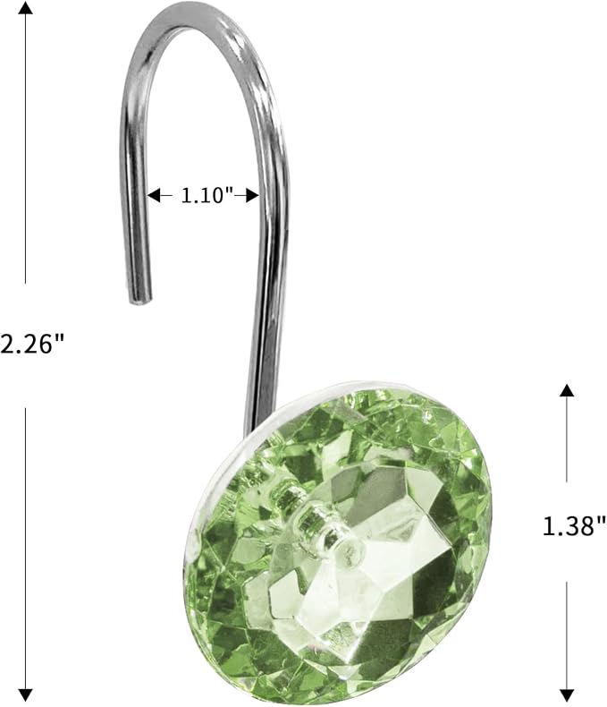 Crystal Diamond Round Shower Curtain Hooks Rings for Bathroom,Sage,12PCS | Acrylic Decorative Rhinestones Bling Shower Hooks Rings,for Bathroom Curtains Rod,Gem Metal Rust Proof Shower Hangers