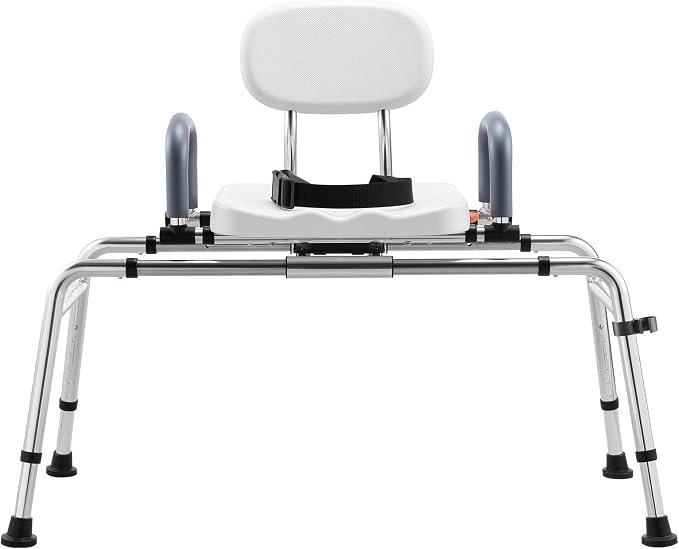 VEVOR Sliding Shower Chair, 400 lbs Tub Transfer Bench for Bathtub with Swivel Seat, Shower Bench with Pivoting Arms and Backrest, Height & Width Adjustable for Handicap, Seniors, Elderly and Disabled