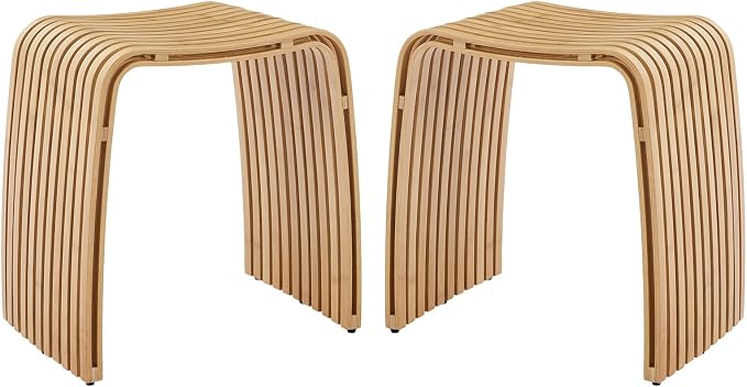 Bamboo Shower Bench Set of 2, Waterproof Non-Slip Bath Stool, Sturdy | Natural bamboo material, fully assembled, unique spa-style, multi-scene use for bathroom, entryway, bedroom and living room