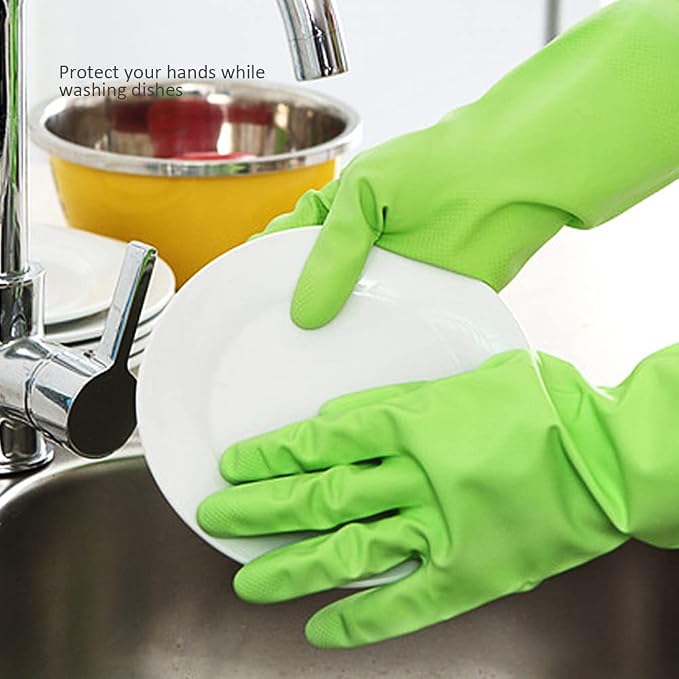Alimat PluS Dishwashing Gloves Latex Free, Without Liner, 3 Pairs, Large | Reusable Rubber Gloves with Non Slip Embossed Texture, Waterproof Nitrile Cleaning Gloves for Laundry, Gardening
