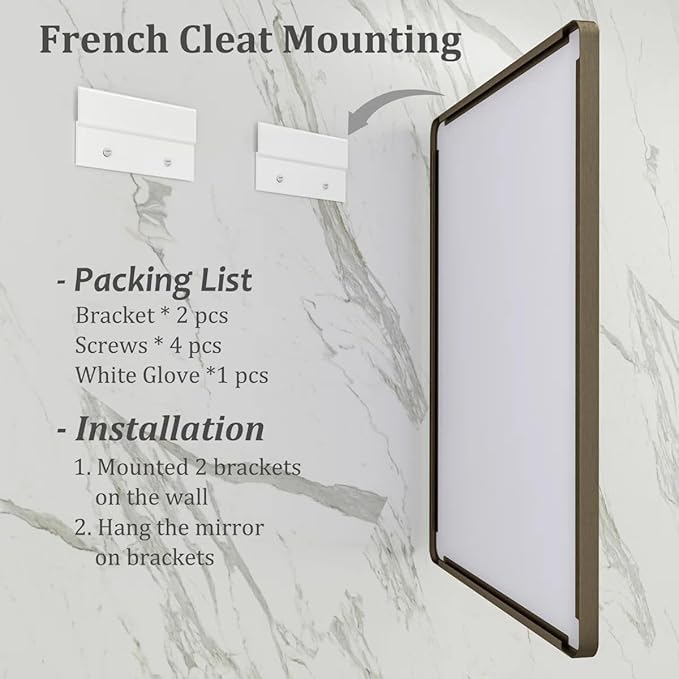48x30 Inch Brushed Bronze Bathroom Mirror for Wall, | Metal Bronze Framed Bathroom Vanity Mirror, Rounded Rectangle, Anti-rust, Shatterproof, Hangs Horizontally or Vertically