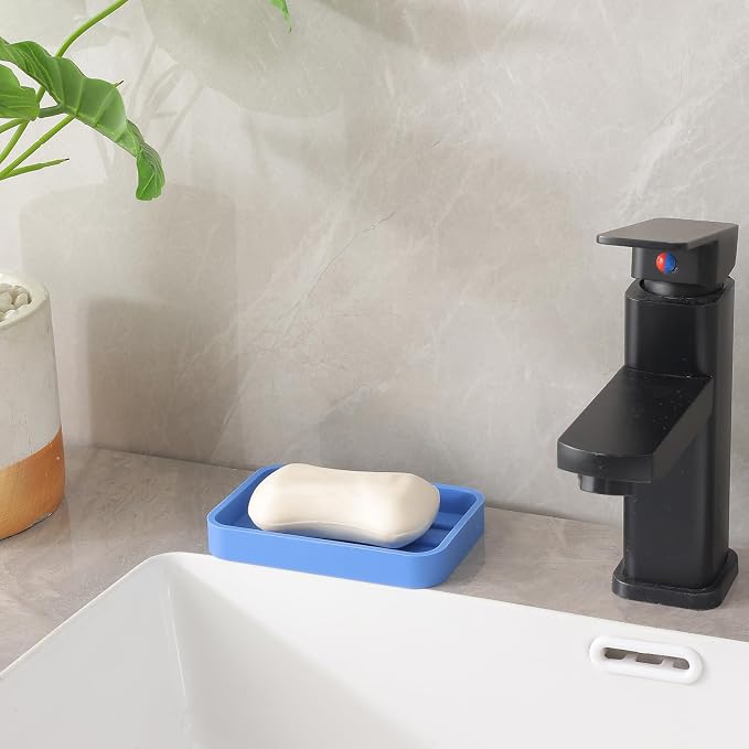 MicoYang Silicone Kitchen Sink Organizer Tray for Multiple Usage,Easy Clean Sponges Holder for Kitchen Bathroom Counter or Sink,Dish Soap Dispenser,Scrubber,Bottle,Cup Lichen Blue 4.9”x 3.2”