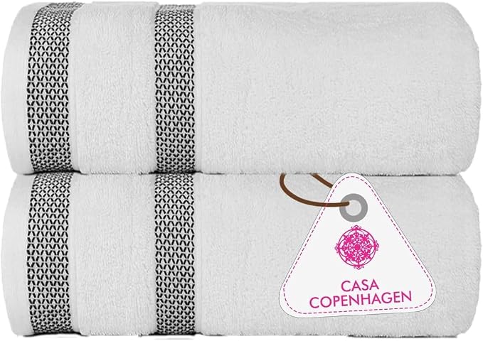 CASA COPENHAGEN Solitaire 2 Piece Bath Sheet Towel Set- White, 600 GSM Designed in Denmark Made of Soft Egyptian Cotton for Bathroom, Kitchen & Shower