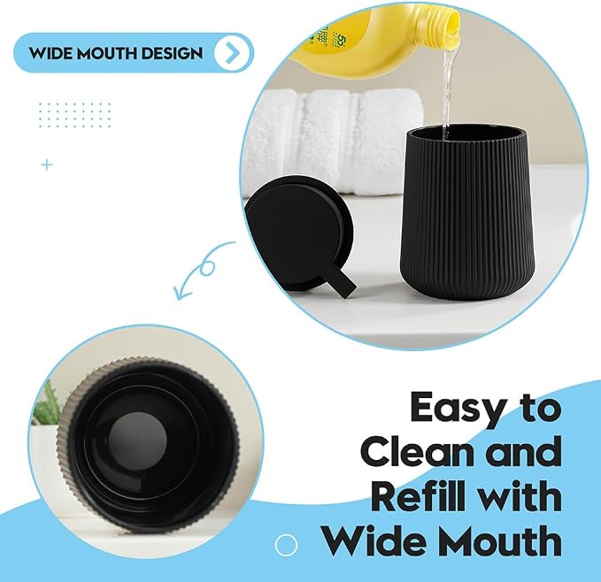 YAUKPH Striped Liquid Hand Soap Dispenser Black | with Leak-Proof Pump for Bathroom and Kitchen Countertop 11oz