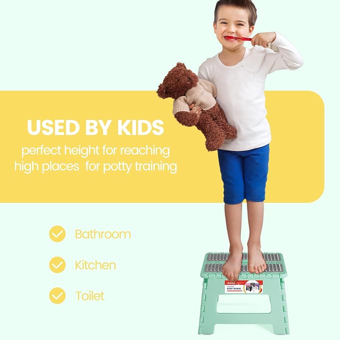 9 Inch Folding Step Stool 300 LB Capacity Non Slip Foot Stool with Handle Plastic Foldable Step Stools for Kids Stepping Stool for Bathroom Black Small Step Stool (1 PC Teal) | Heavy Duty Foldable Stools, Lightweight, Holds 300 lb, for Toddler Kitchen ...