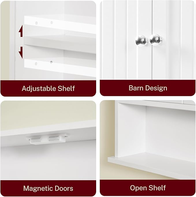 Medicine Cabinet with Adjustable Shelves and Towel Rack, Wall Mounted Bathroom Cabinet Over the Toilet Storage for Bathroom, Living Room, White