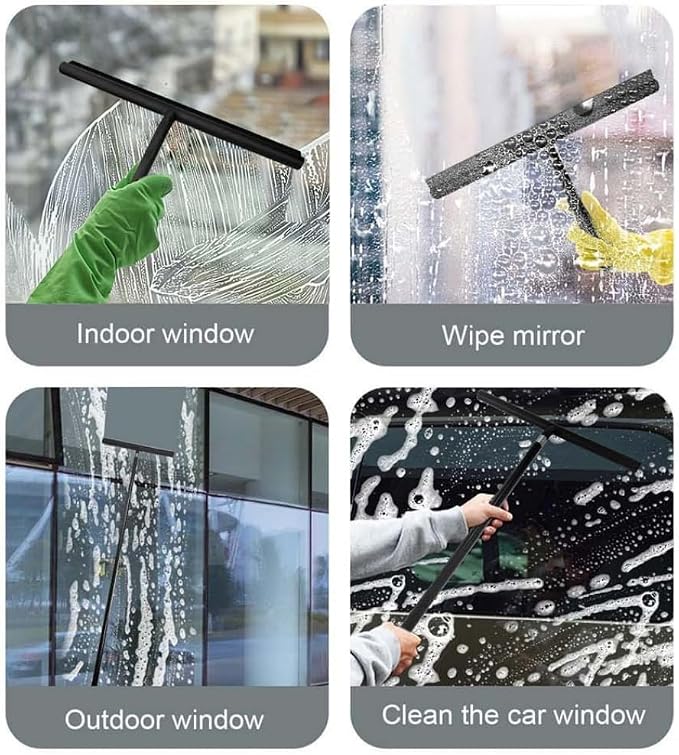 Black Telescopic Shower Squeegee for Glass Doors, Tile Shower Walls. Comes with Suction Hook, Great for Shower Glass
