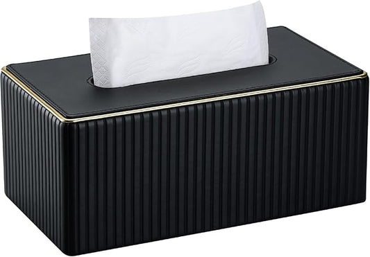 Rectangular Tissue Box Cover, PU Leather Tissue Box Holder with Magnetic Bottom, Napkin & Facial Tissue Holder Dispenser Decorative Box Cover for 120-count (3-Ply) 160-count (2-Ply) Black